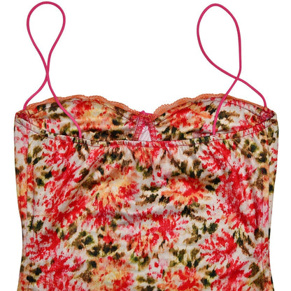 Lace patchwork ruffle knotted print cami midi dress