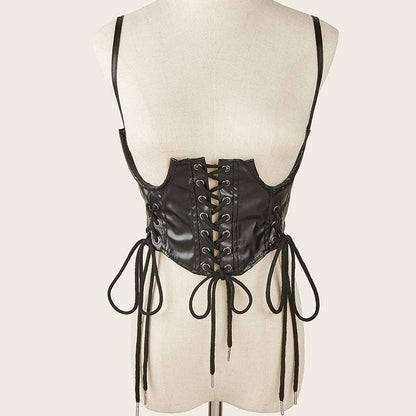 PU leather lace up solid cami corset
