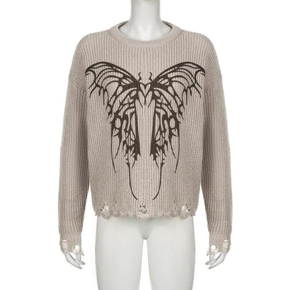 Hollow out crochet butterfly pattern long sleeve cut out top