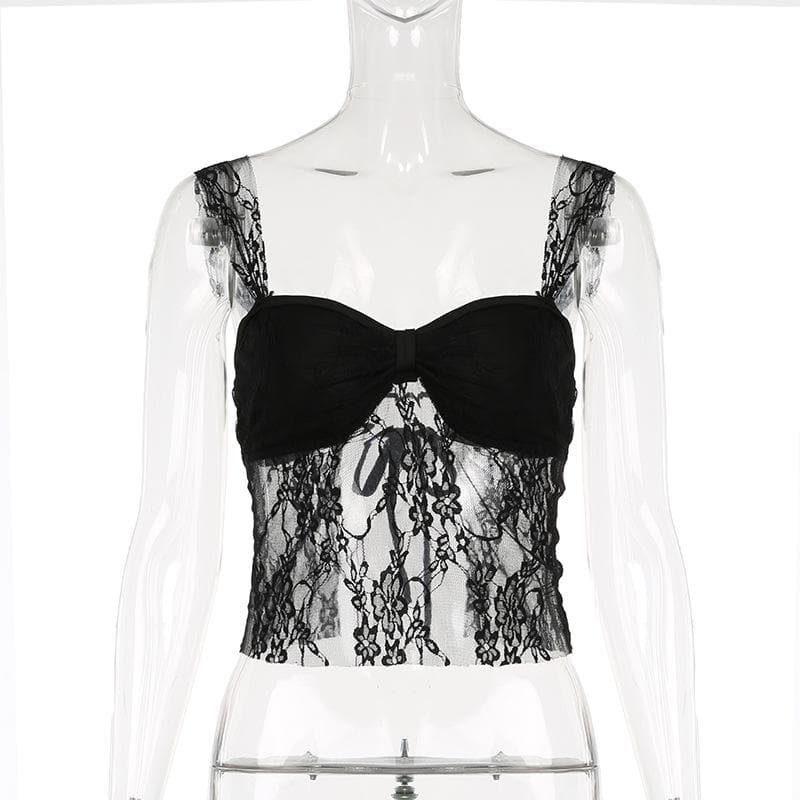 Lace ruched backless self tie cami top