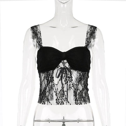 Lace ruched backless self tie cami top