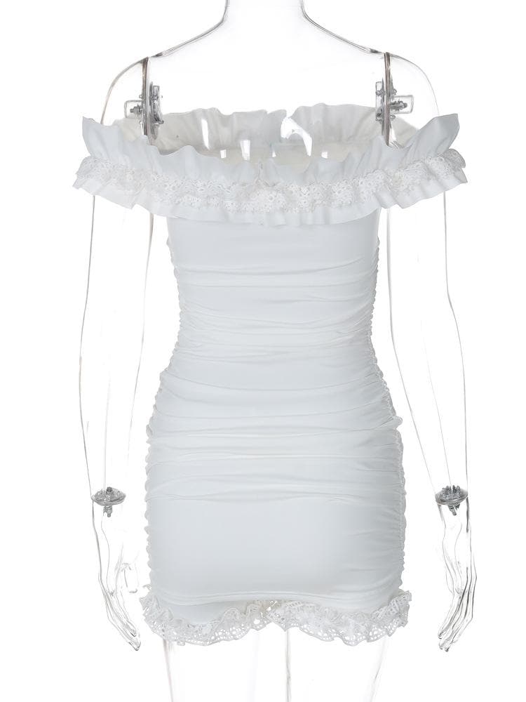 Off shoulder lace hem rose applique 2 piece mini dress