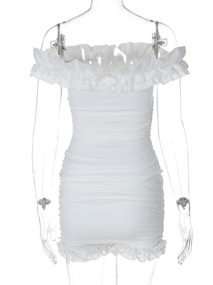 Off shoulder lace hem rose applique 2 piece mini dress
