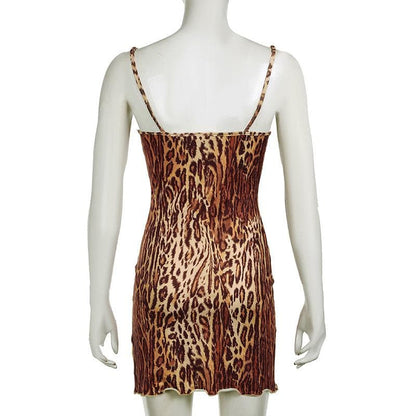 Leopard print lace hem bowknot cami mini dress
