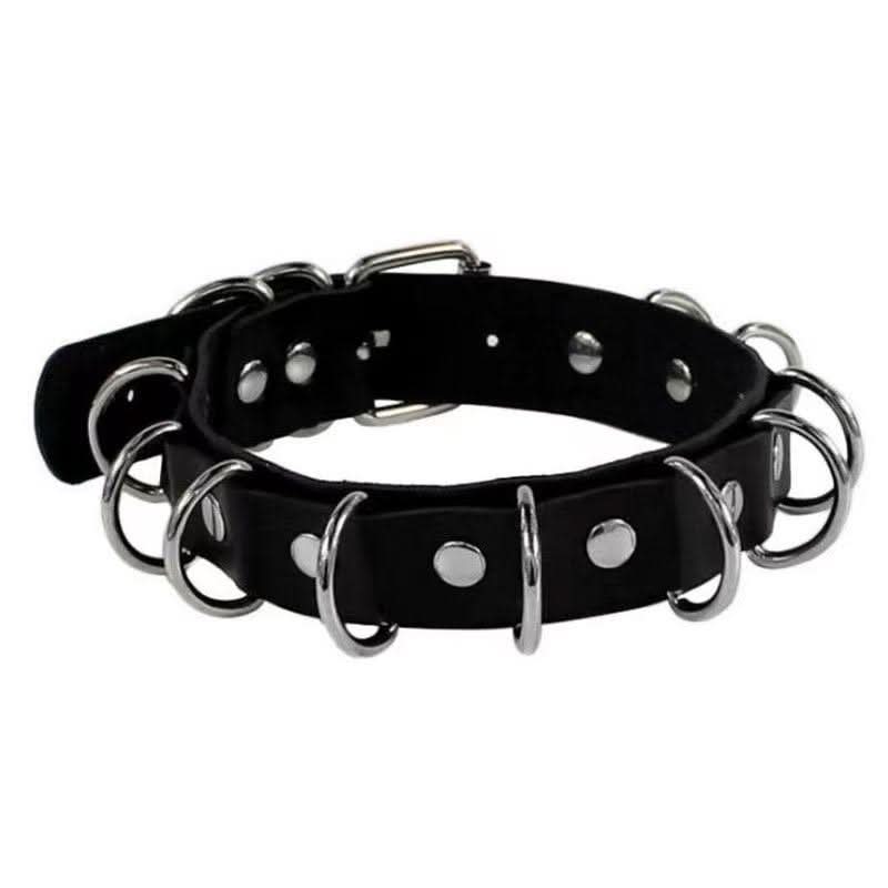 PU leather rivet o ring metal chain necklace