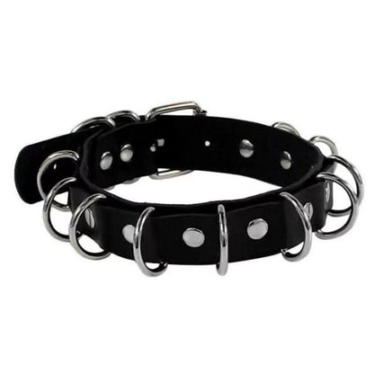 PU leather rivet o ring metal chain necklace