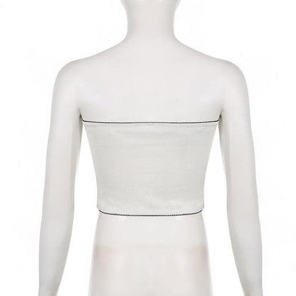 Contrast stitch lace hem self tie backless tube crop top