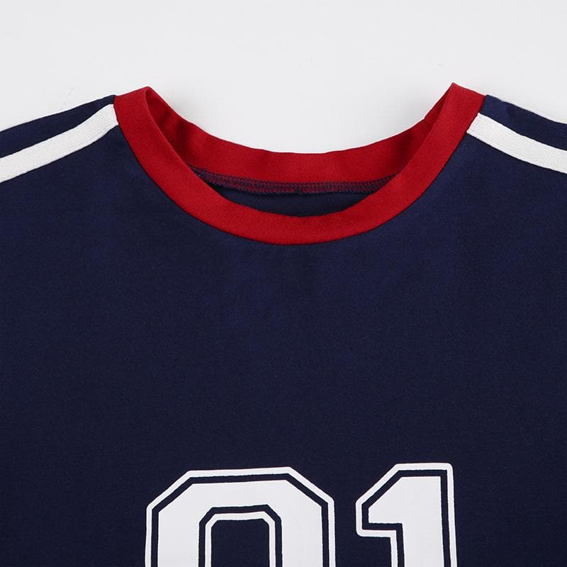 Short sleeve stitch numeral print top