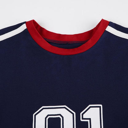 Short sleeve stitch numeral print top