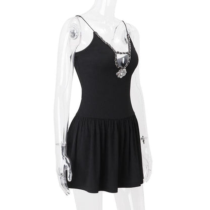 V neck flower applique hollow out cami cut out top