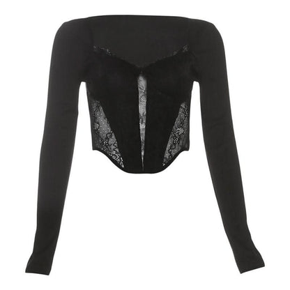 Long sleeve lace bustier crop top