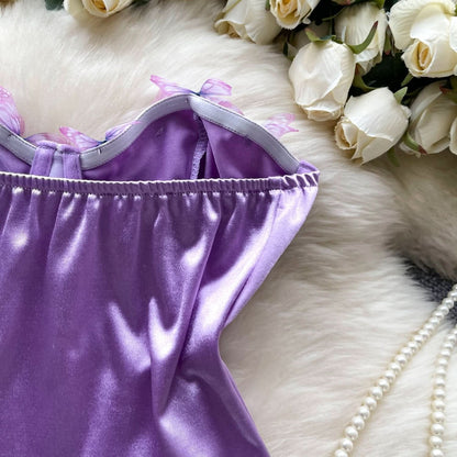 Sweetheart neck butterfly applique backless tube top