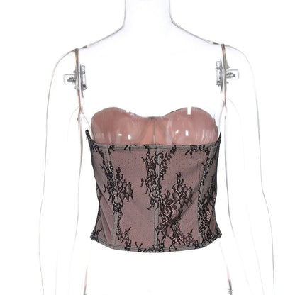 Sweetheart neck bustier lace zip-up tube top
