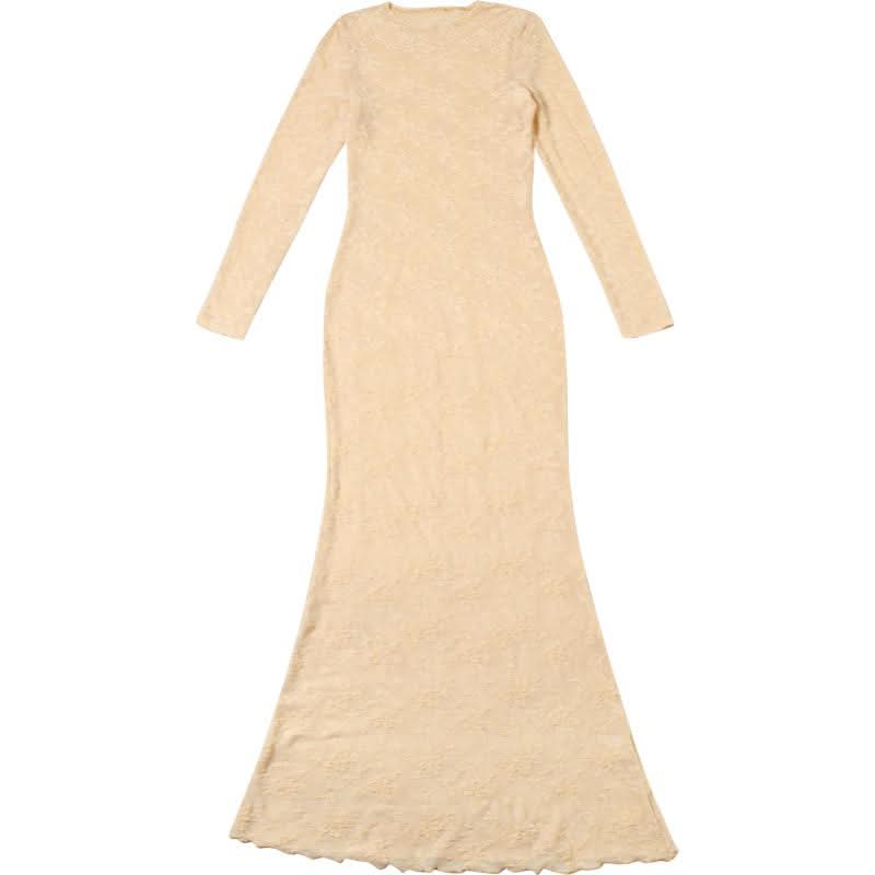 Long sleeve lace crewneck maxi dress