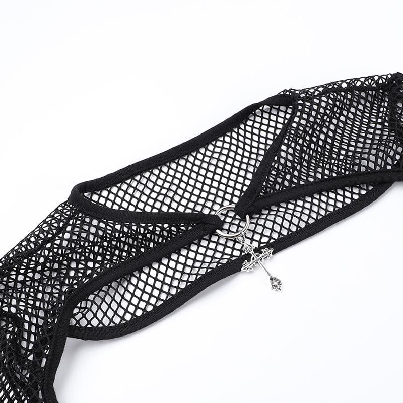 Long sleeve fishnet shrug cross applique 2 piece top