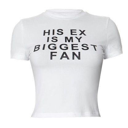 Short sleeve crewneck letter pattern contrast crop top