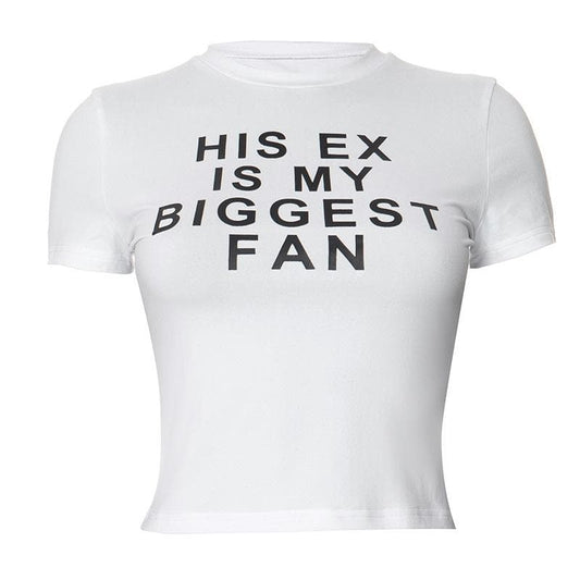 Short sleeve crewneck letter pattern contrast crop top