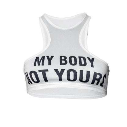 Round neck letter print solid crop tank top