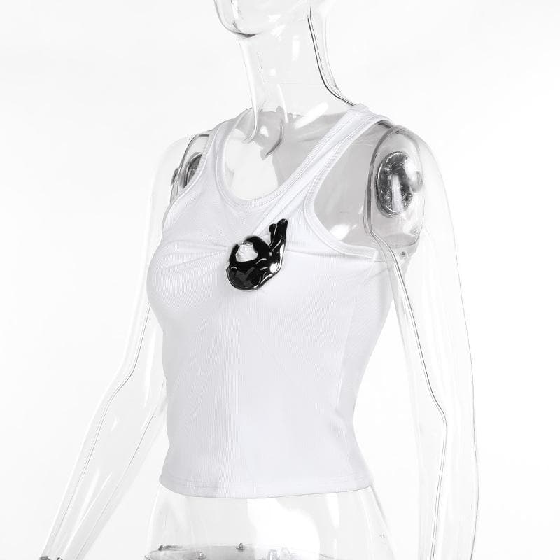 Metal applique ruched solid tank top