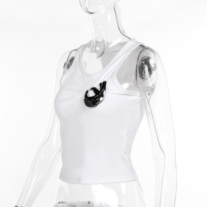 Metal applique ruched solid tank top