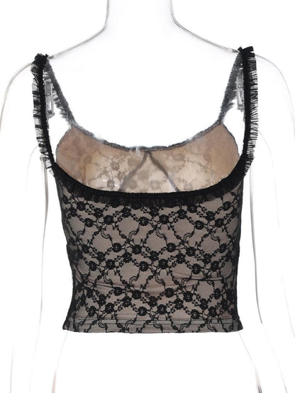 Bowknot sweetheart neck lace ruffle cami top