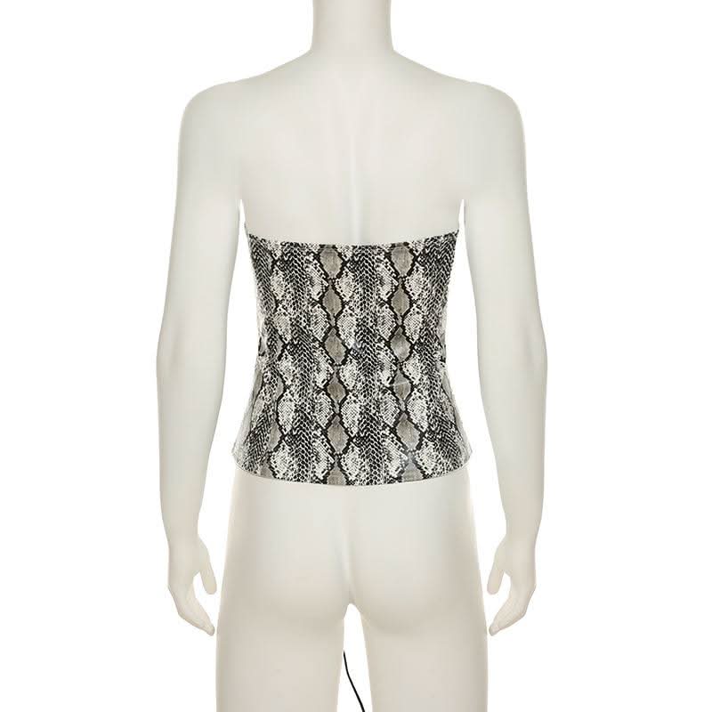 Snakeskin print corset lace up tube top