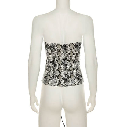 Snakeskin print corset lace up tube top
