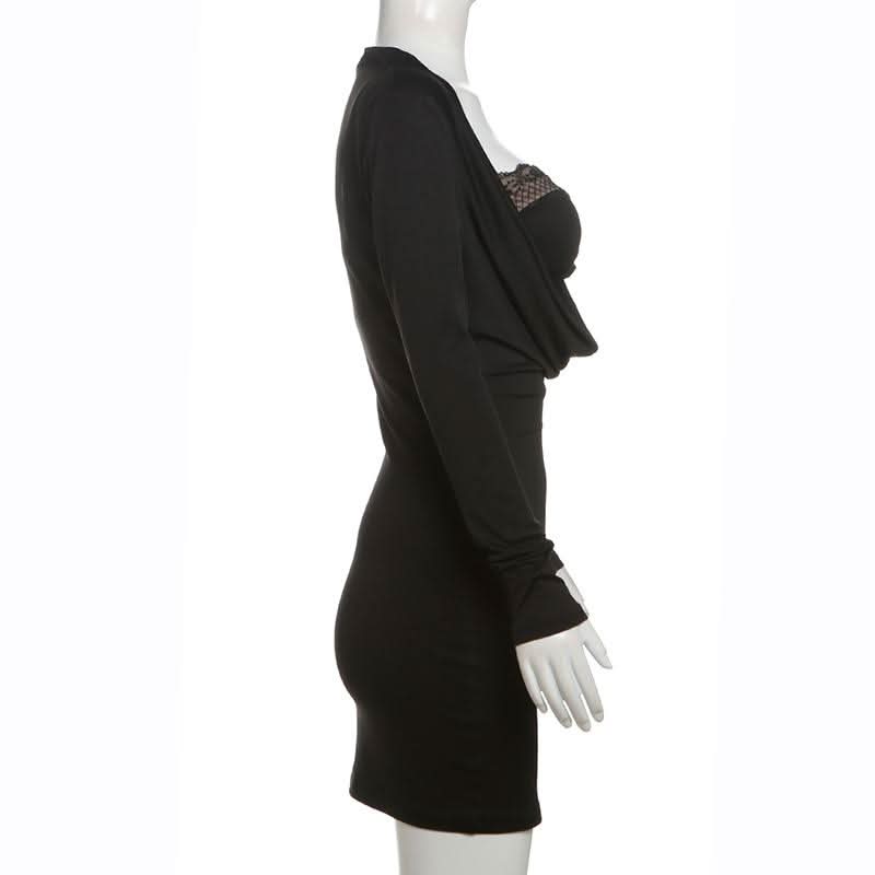 Cowl neck long sleeve 2 piece mini dress