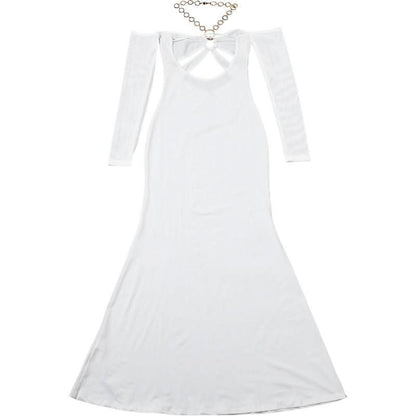 Halter o ring hollow out gloves metal chain mesh cut out maxi dress