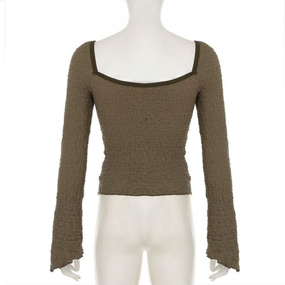 Long sleeve textured bowknot lace hem top