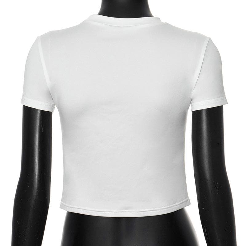 Short sleeve dog print bowknot crop top