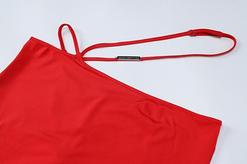 Hollow out metal tag halter self tie backless slit maxi skirt set-final-sale