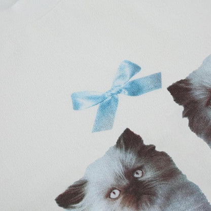 Short sleeve crewneck cats print top