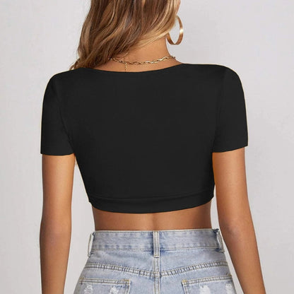 Square neck low cut short sleeve solid crop top