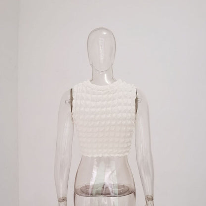 Waffle crewneck sleeveless solid crop top