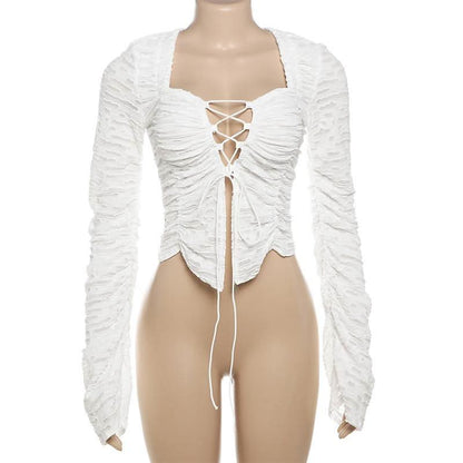Long sleeve cross front textured top