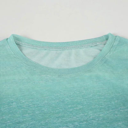 Long sleeve crewneck contrast mesh top
