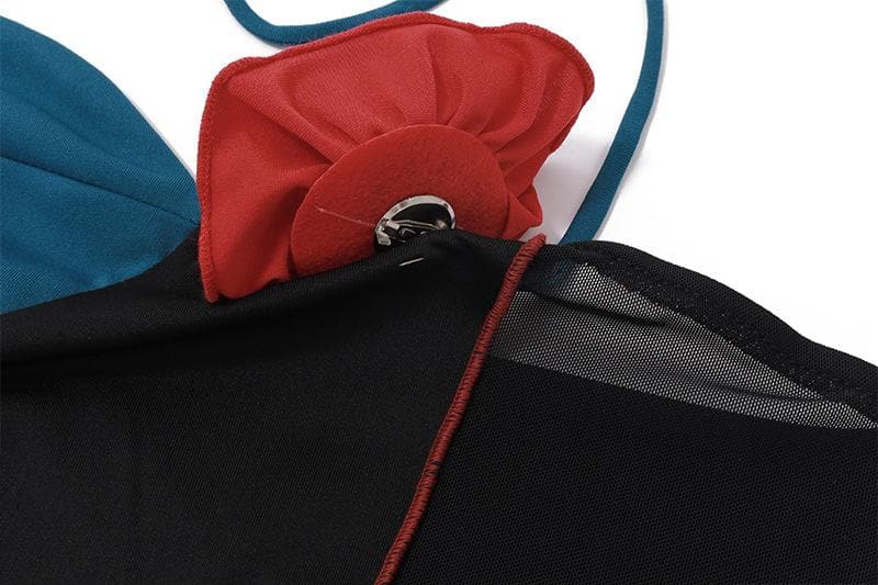 Flower applique patchwork irregular halter stitch crop top