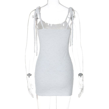U neck knotted lace cami mini dress