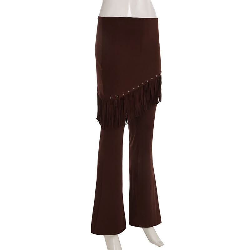 Rivet tassels patchwork low rise pant