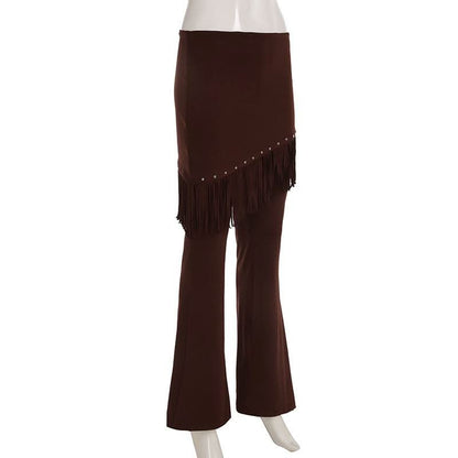 Rivet tassels patchwork low rise pant