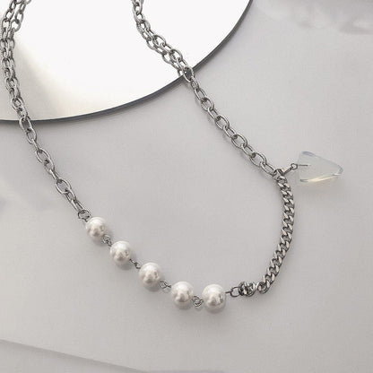 Faux pearl pendant chain necklace