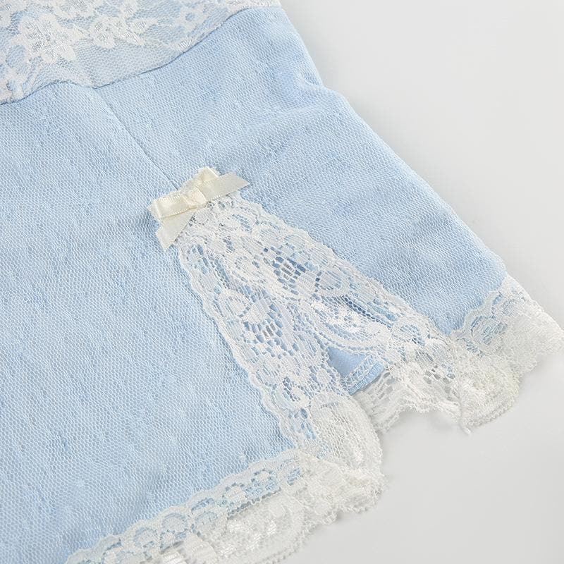 Lace slit flower applique bowknot cami top