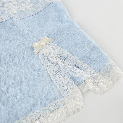 Lace slit flower applique bowknot cami top