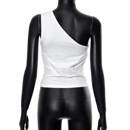 One shoulder ruched irregular solid backless top