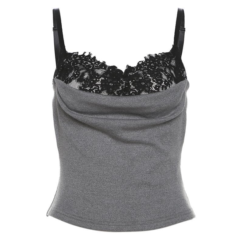 Lace patchwork ruched contrast cami top