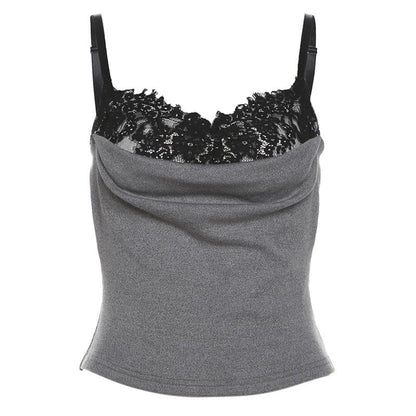 Lace patchwork ruched contrast cami top