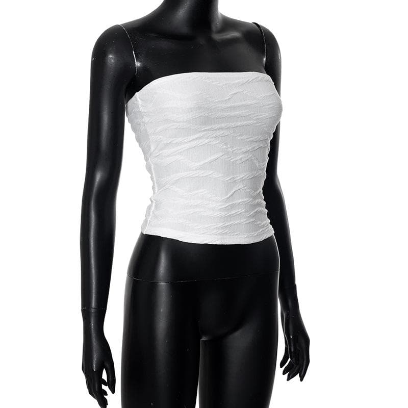 Textured solid backless ruched tube top