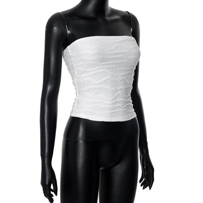 Textured solid backless ruched tube top