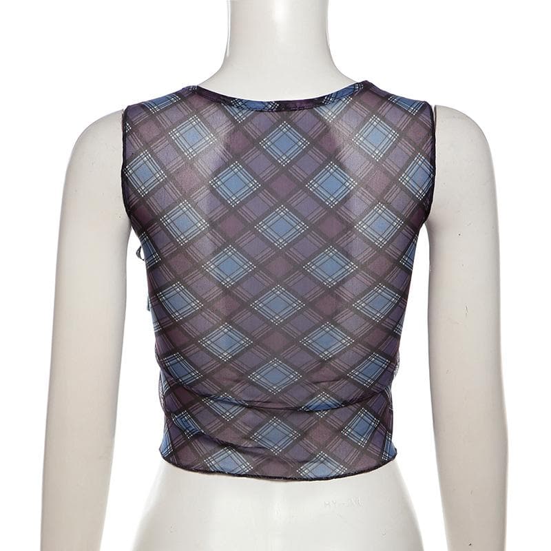 V neck plaid print bowknot crop top